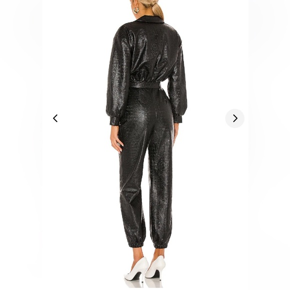 Lovers + Friends Tag Black Faux Leather Croc embossed Jumpsuit Women Sz XS - Picture 5 of 8